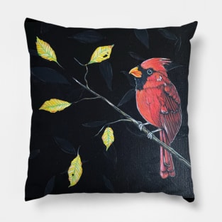 Christmas Cardinal at Night by Kris Morse Pillow