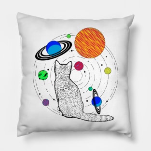 Cat Psychedelic Space Trippy Vintage Graphic Cute Pillow