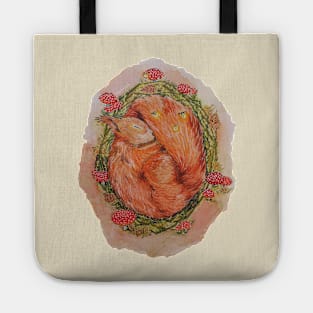 Watercolor Autumn Cozy Squirrel in a Fairy Ring Tote