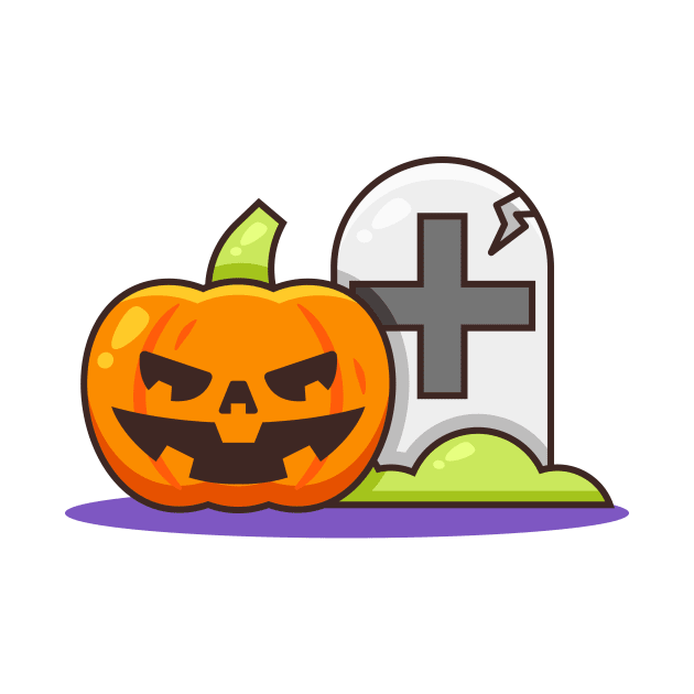 Cute Pumpkin with Tombstone by aditvest