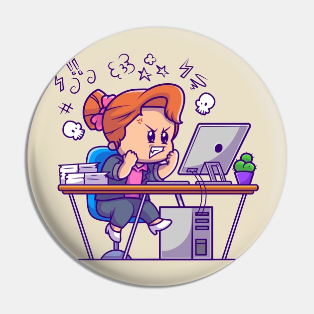 Angry Girl Working On Computer Cartoon Pin by Catalyst Labs