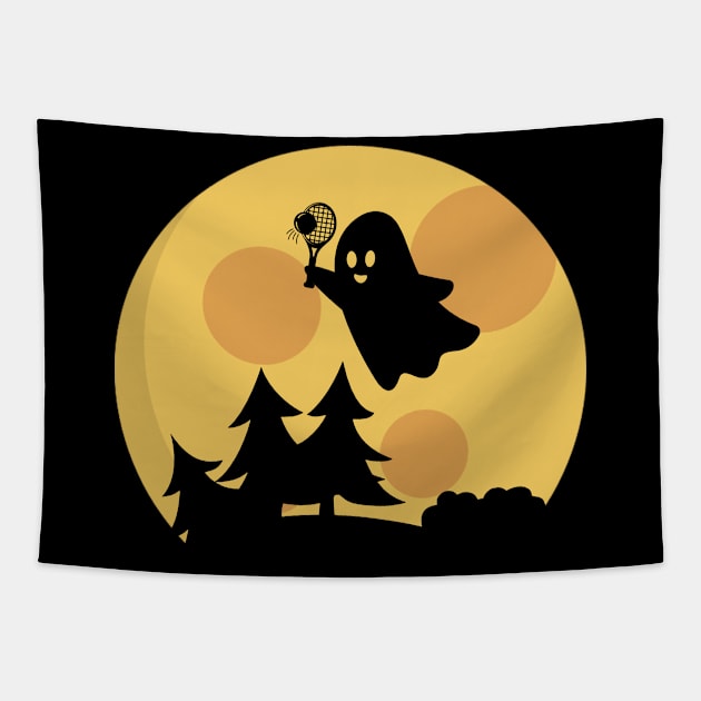 Boo Ghost Playing Tennis Funny Halloween Tennis Costume Tapestry by dounjdesigner