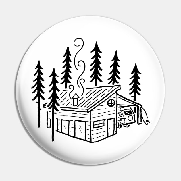 Cabin in the Woods with a Van & Surfboard Pin by rtsukamoto