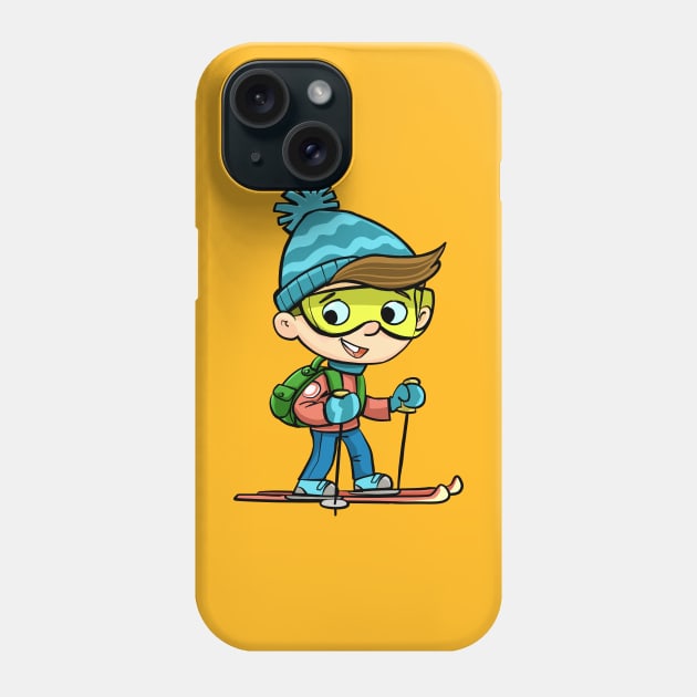 boy in winter gear on skis and a backpack on his back Phone Case by duxpavlic