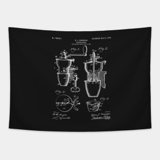 Coffee Mill Patent - Coffee Shop Art - Black Chalkboard Tapestry