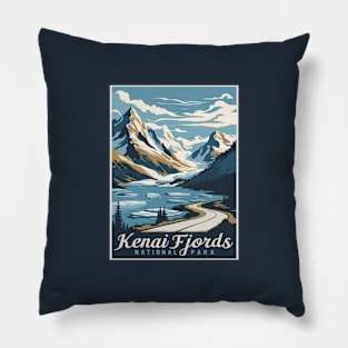 Retro Kenai Fjords National Park Alaska Tourist Souvenir Pillow