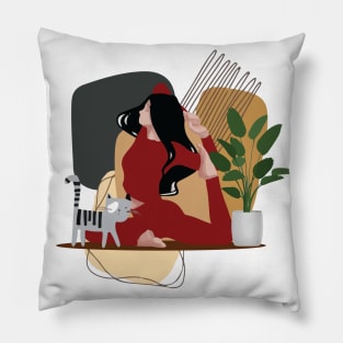 Woman Yoga sutra pose silhouette & cat | Passion Pillow