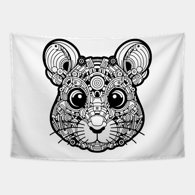 Biomechanical Mouse: An Advanced Futuristic Graphic Artwork with Abstract Line Patterns Tapestry by AmandaOlsenDesigns