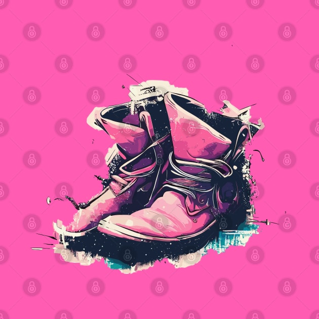 Street art vintage graffiti pink cowboy shoes by TomFrontierArt