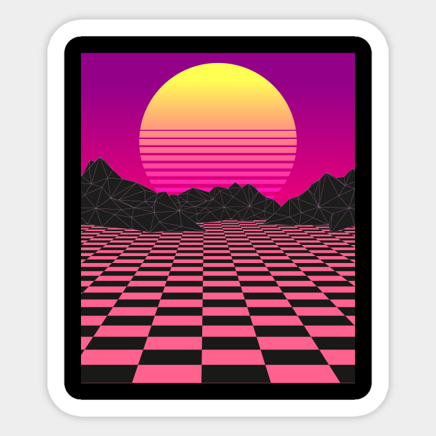 Vaporwave Sunset Mountains Pink Checkerboard Retro - Vaporwave ...