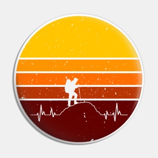 Vintage Sunset Hiking Heartbeat Pin