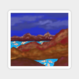 Koi Fish and Mountains (Square) Magnet