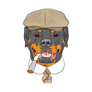 hipster dog Rottweiler breed in a brown cap, with a tie and a cigarette T-Shirt