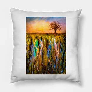 Watercolor abstract landscape and single tree Pillow