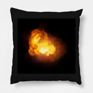 Fiery bomb explosion, orange color with sparks and smoke Pillow