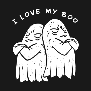 I Love My Boo Couple Halloween Ghost Design T-Shirt