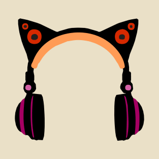 Cat Ear Headphone In Lesbian Flag Colors T-Shirt