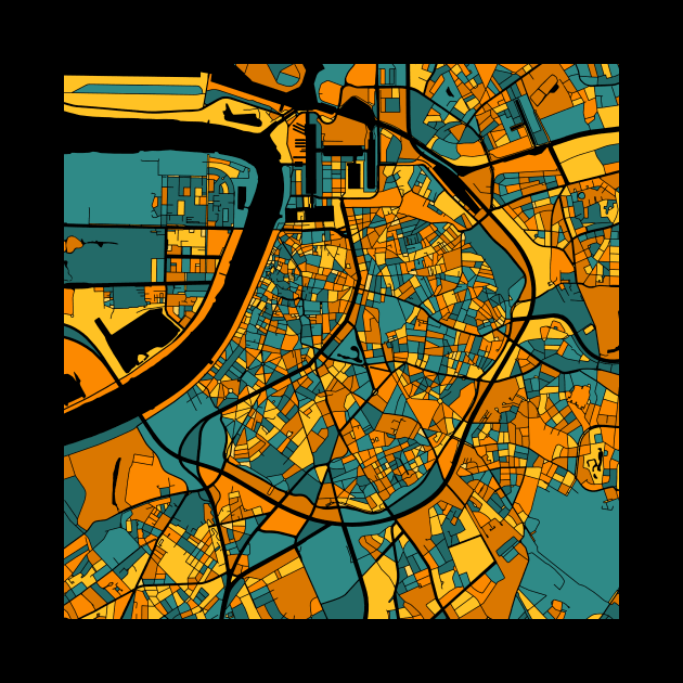 Antwerp Map Pattern in Orange & Teal by PatternMaps