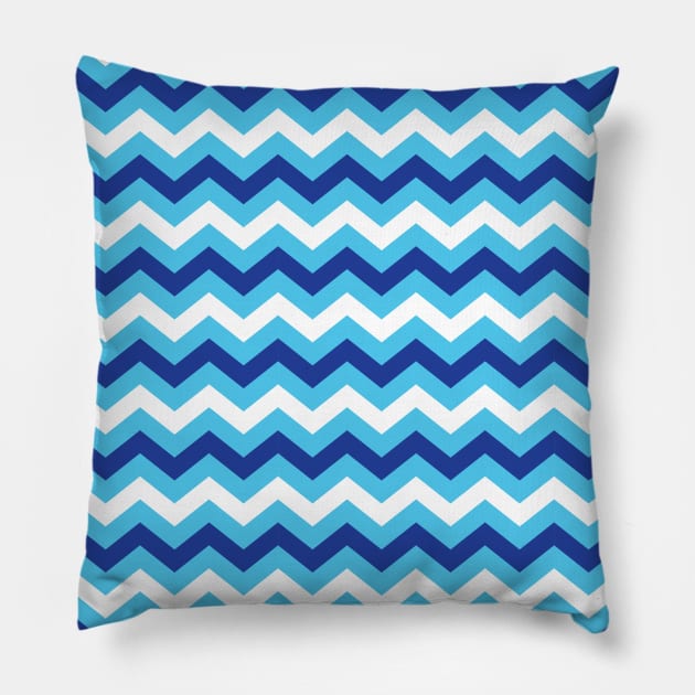 Light Blue Dark Blue and White Chevron Zigzag Pattern Pillow by squeakyricardo