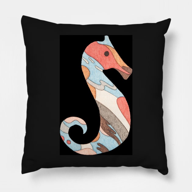 Seahorse #2 on Black Pillow by ErinBrieArt