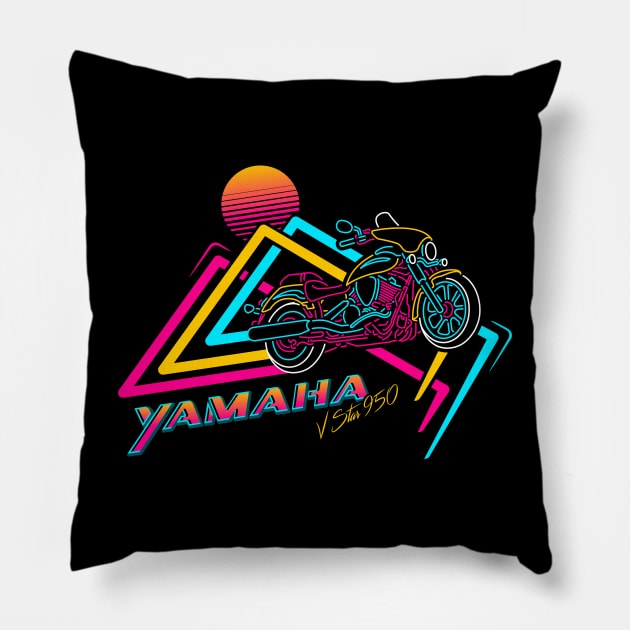 80s Neon Yamaha Motorcycle Pillow by Evan Ayres