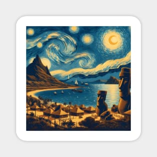 Easter Island, Rapa, Nui, Chile, in the style of Vincent van Gogh's Starry Night Magnet