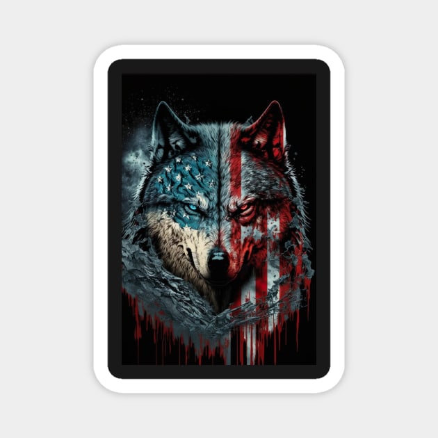 Handsome Wolf portrait with USA Flag Magnet by KoolArtDistrict