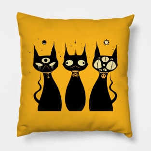 Three Creepy Cute Black Cats, Goth Art Pillow