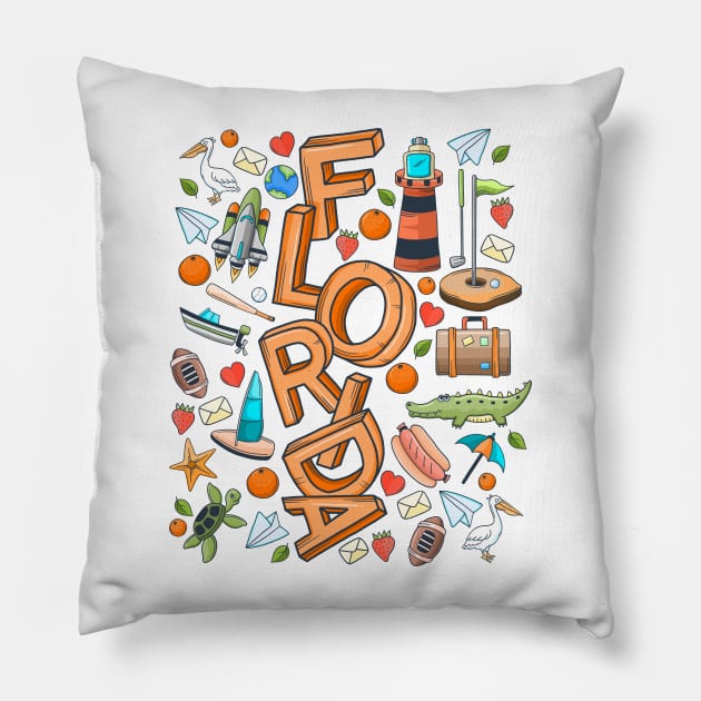 Florida Color Doodle Pillow by NomadicQuest