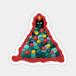 Black Cat in Yarn Christmas Tree Magnet