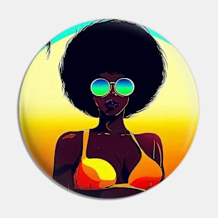 Afro woman on palm beach Pin