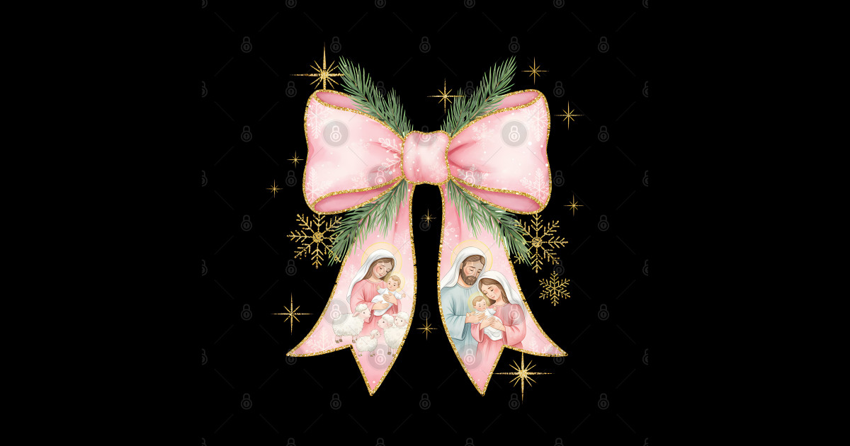 Nativity Bow Scene Pink Ribbon Christian Christmas - Nativity Bow ...