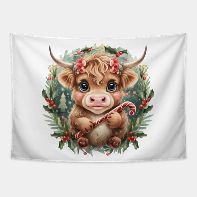 Curly Baby cow illustration Tapestry by byNIKA