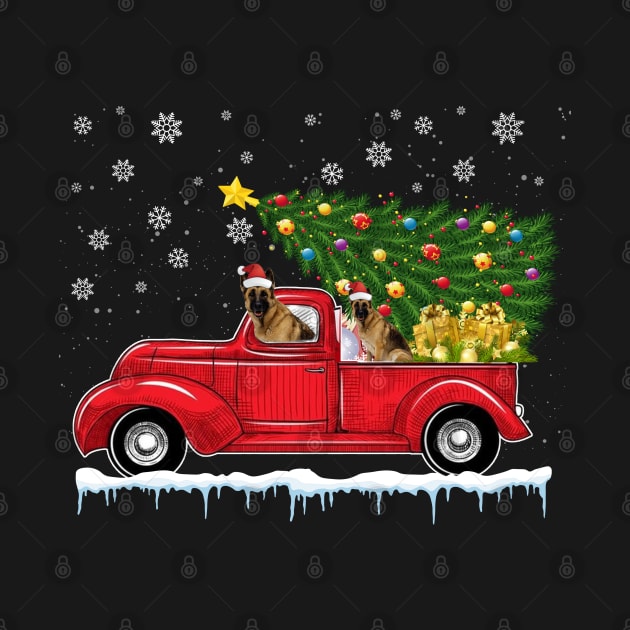 Red Truck pick up German Shepherd Christmas  lover gift T-Shirt by CoolTees