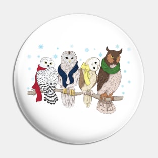 Owls in Winter Pin