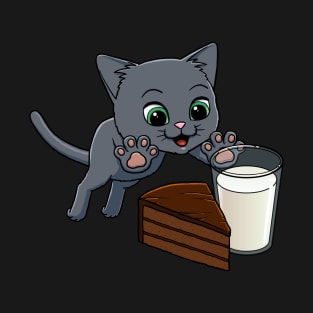 Russian Blue Cat excited to have Chocolate Cake with Milk T-Shirt