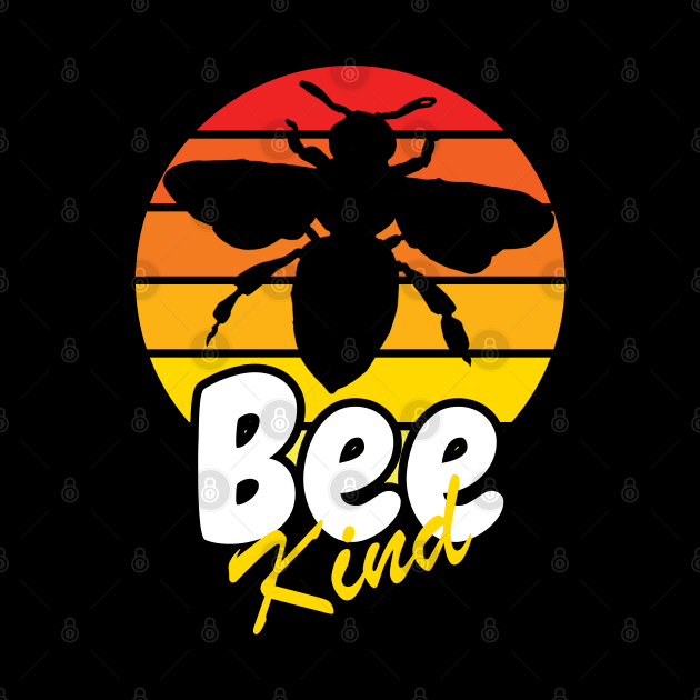 Bee Kind Inspirational Quote With Bee Silhouette And Retro Sunset by A T Design