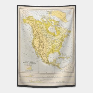 Antique Map of North America with USA, Mexico and Canada Tapestry