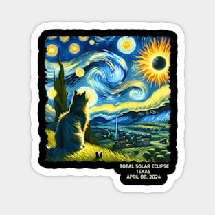 Total Solar Eclipse April 08 2024 Texas Starry Night Cat Magnet