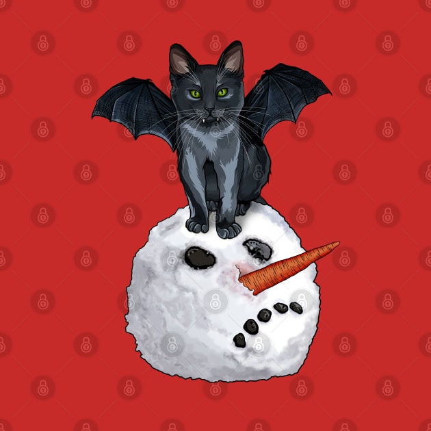 Halloween Vampurr Cat Sitting on a Snowman Head by CarleahUnique