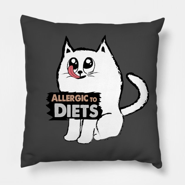 Cute White Cat is Allergic to Diets Pillow by Biped Stuff