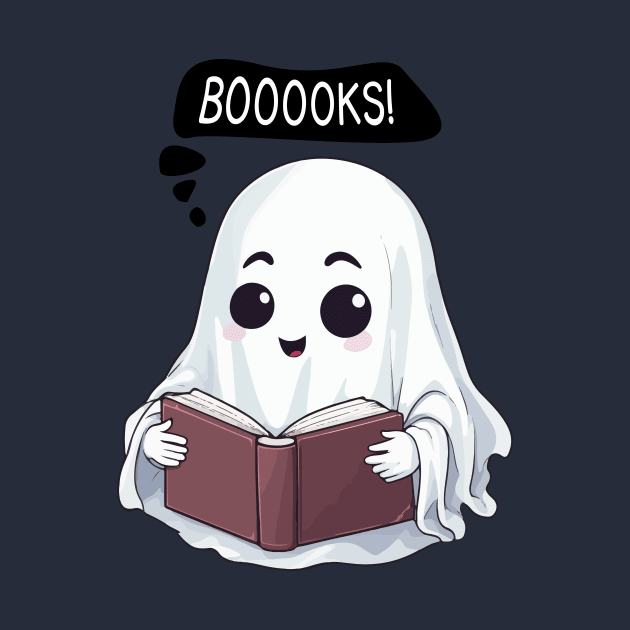 Kawaii Halloween Ghost 'BOOOOKS' - Spooktacular Reading Fun by Rishirt