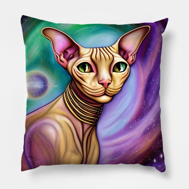 Sphynx Cat in Space Pillow by AnnieDreams