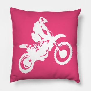 Moto X  Dirt Bike Monotone Vector Art - White Pillow