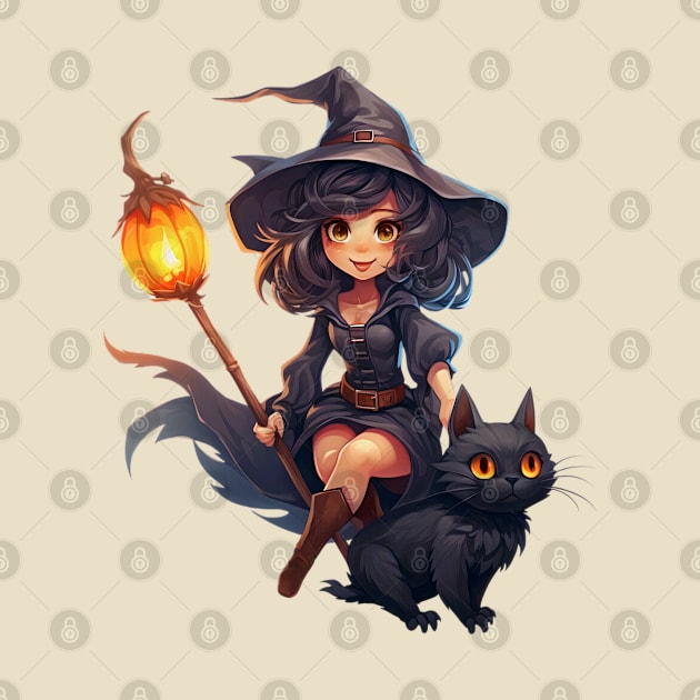 Halloween Witch Black Cat and Pumpkins by CoolHippoQuotes