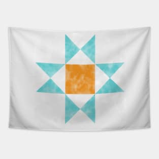 Ohio Star Orange and Teal Quilt Star Watercolor Tapestry