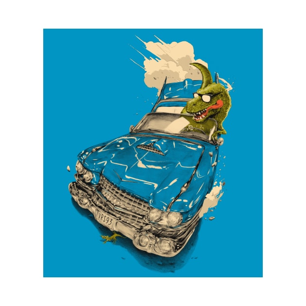 Dinosaur  on a Cadillac by Verso