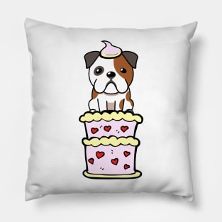 Happy Bulldog Jumping out of a cake Pillow