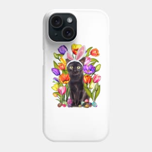 Cat Bunny Ears And Tulip Flowesr Happy Easter Day Phone Case