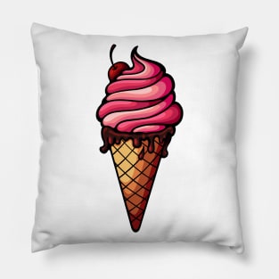 Ice cream with cherry in waffle cone Pillow